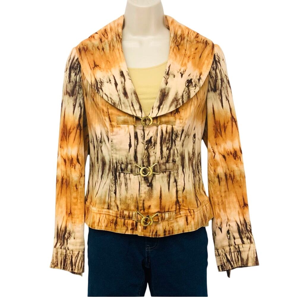 Vintage V Christina Earth Tone Tie Dye Jacket Shaw Collar Metallic Frog Closures